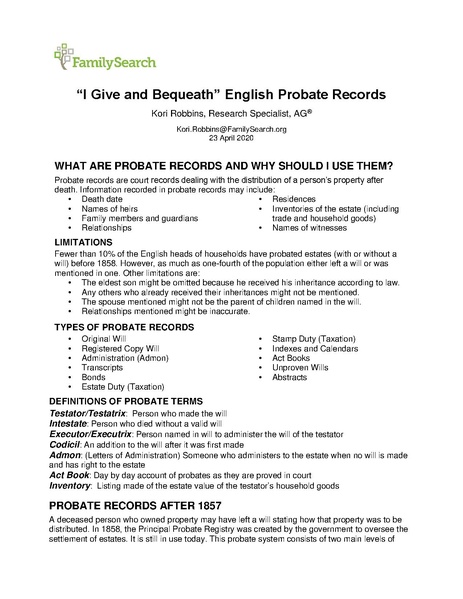 File:'I Give and Bequeath' English Probate Records K Robbins.pdf